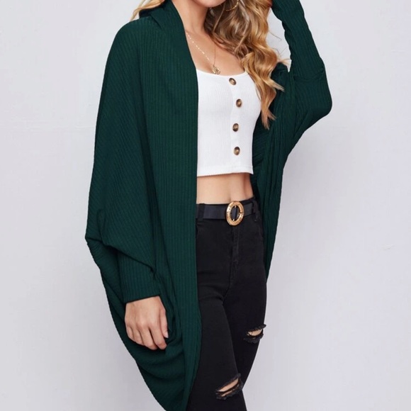 Soft rib knit cardigan sweater dolman sleeve red - Picture 7 of 13